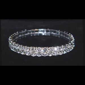 Crystal Silver Two Row Stretch Rhinestone Bracelet